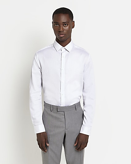 White Slim fit geometric print shirt