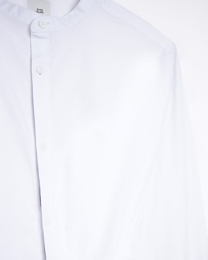 White slim fit grandad neck oxford shirt