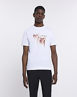 White Slim fit graphic Floral t-shirt