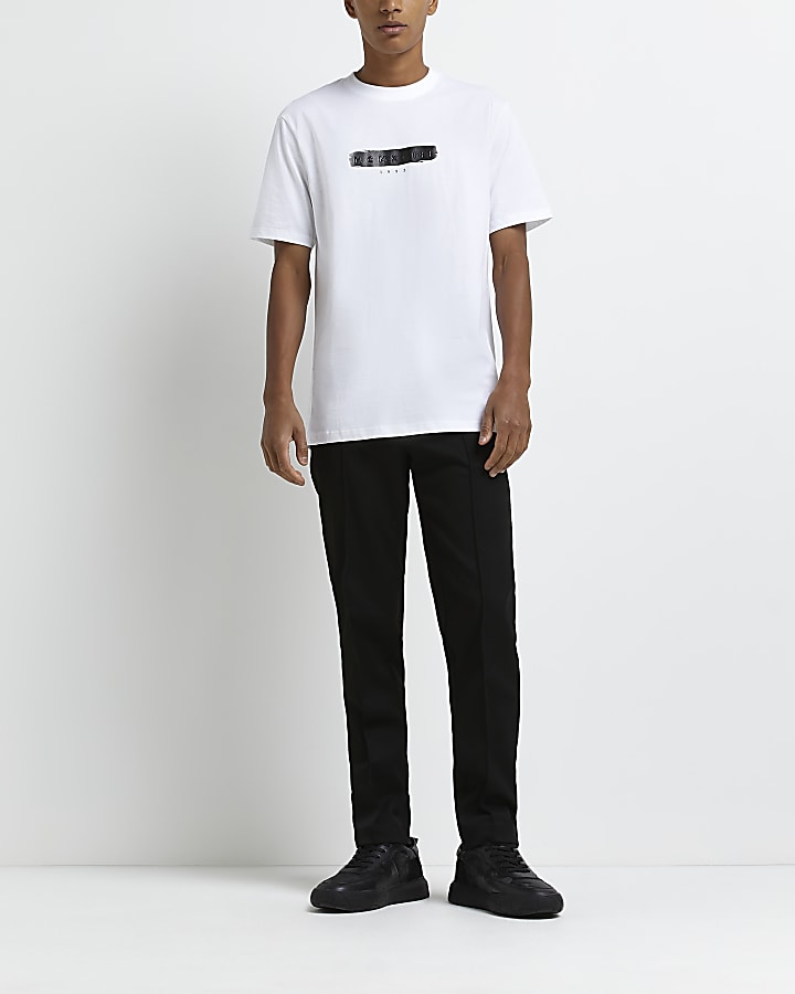 White slim fit graphic metallic print t-shirt