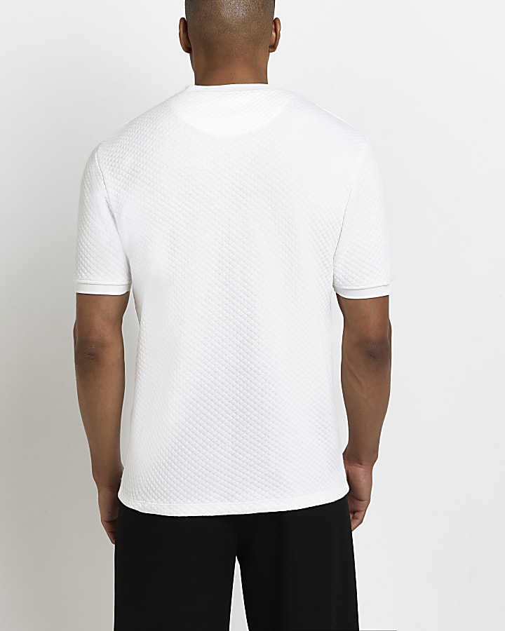 White slim fit graphic quilted t-shirt