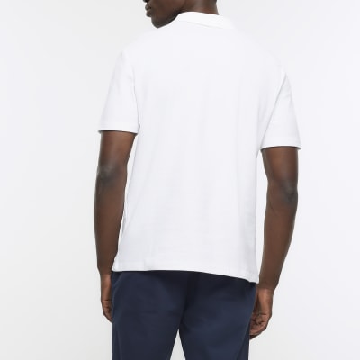 White slim fit honeycomb polo shirt