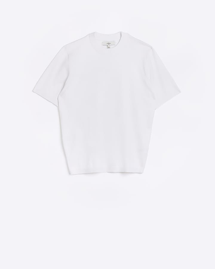White slim fit knitted t-shirt