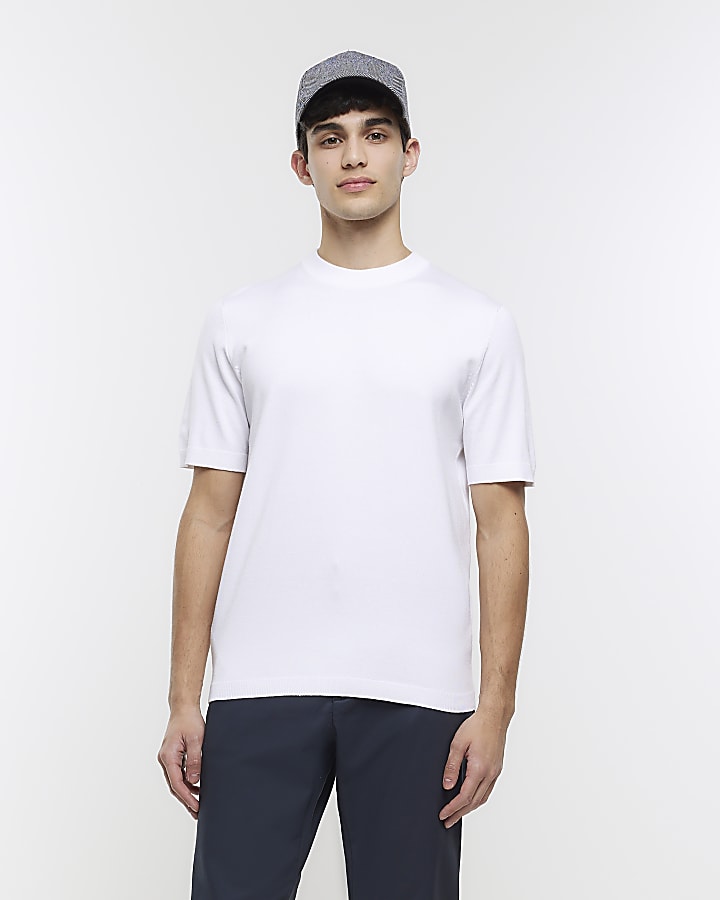 White slim fit knitted t-shirt