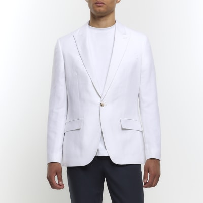 White slim fit linen blend suit jacket | River Island