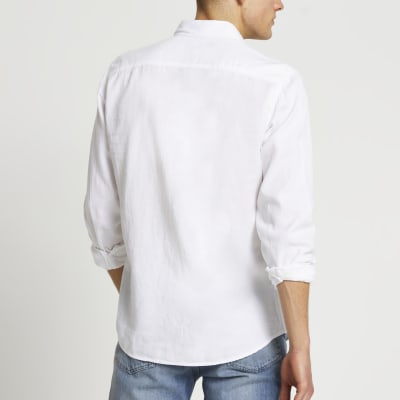 White slim fit long sleeve lyocell shirt