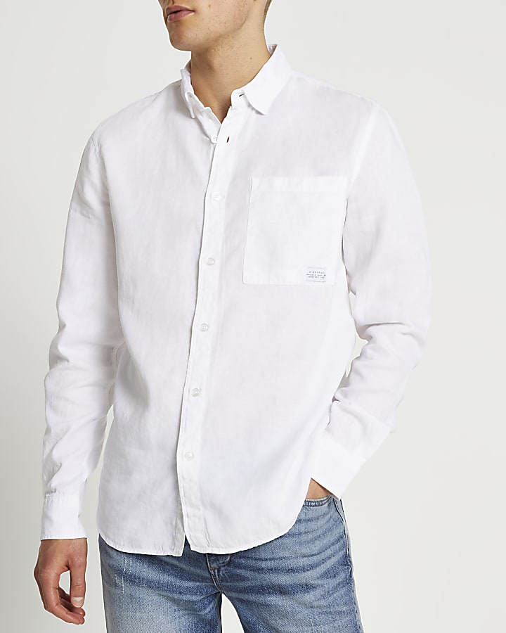 White slim fit long sleeve lyocell shirt