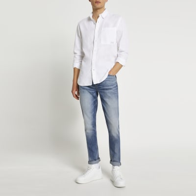 White slim fit long sleeve lyocell shirt