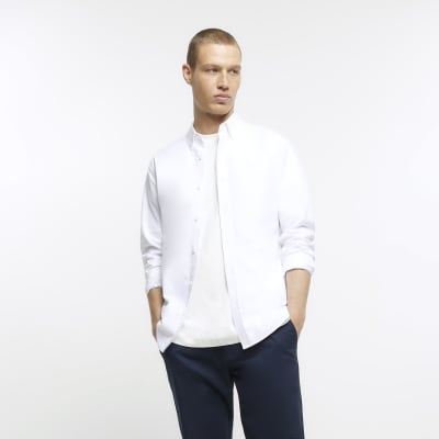 White slim fit long sleeve oxford shirt