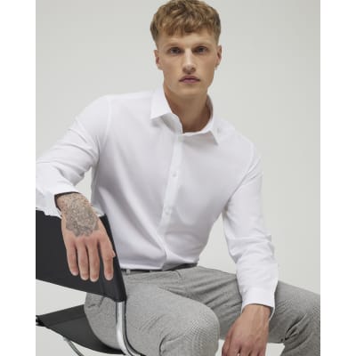 White slim fit long sleeve shirt