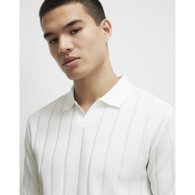 White Slim Fit Ottoman Open Neck Polo Shirt