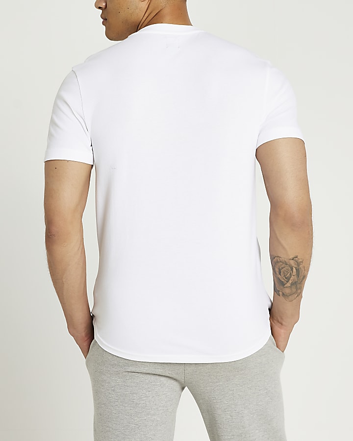 White slim fit pique curved hem t-shirt