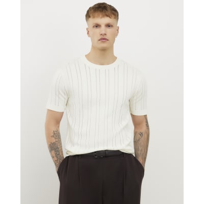 White Slim Fit Premium Textured Knit T-shirt