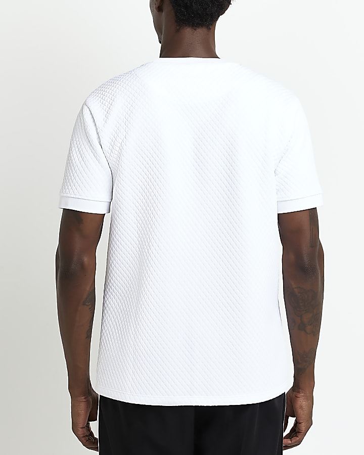 White Slim fit quilted embroidered t-shirt