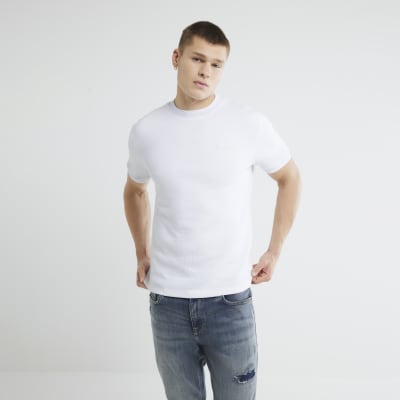 White Slim Fit Quilted RI Badge T-Shirt