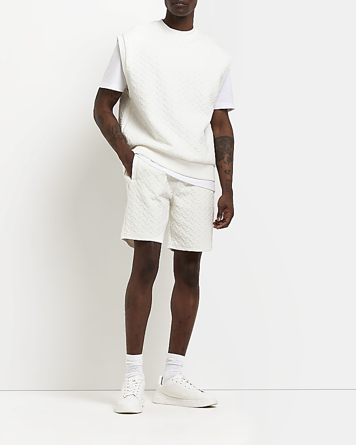 White Slim fit Quilted Shorts