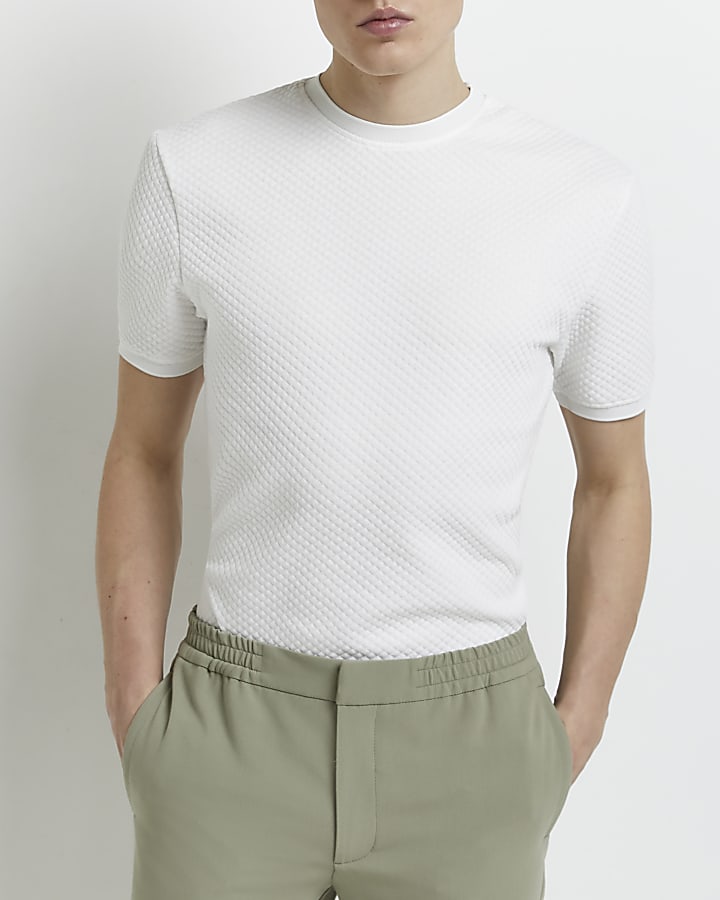 White Slim fit Quilted T-shirt