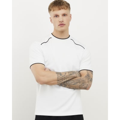 White Slim Fit Raglan Sleeve Piped T-Shirt