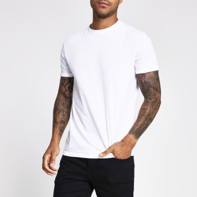 White Slim Fit Roll Sleeve T Shirt River Island