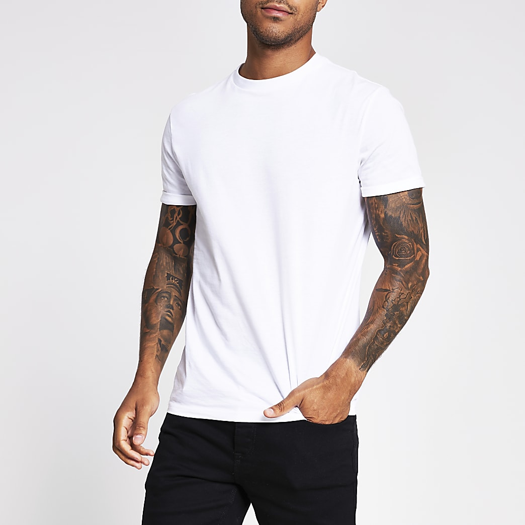 White slim fit roll sleeve T-shirt | River Island