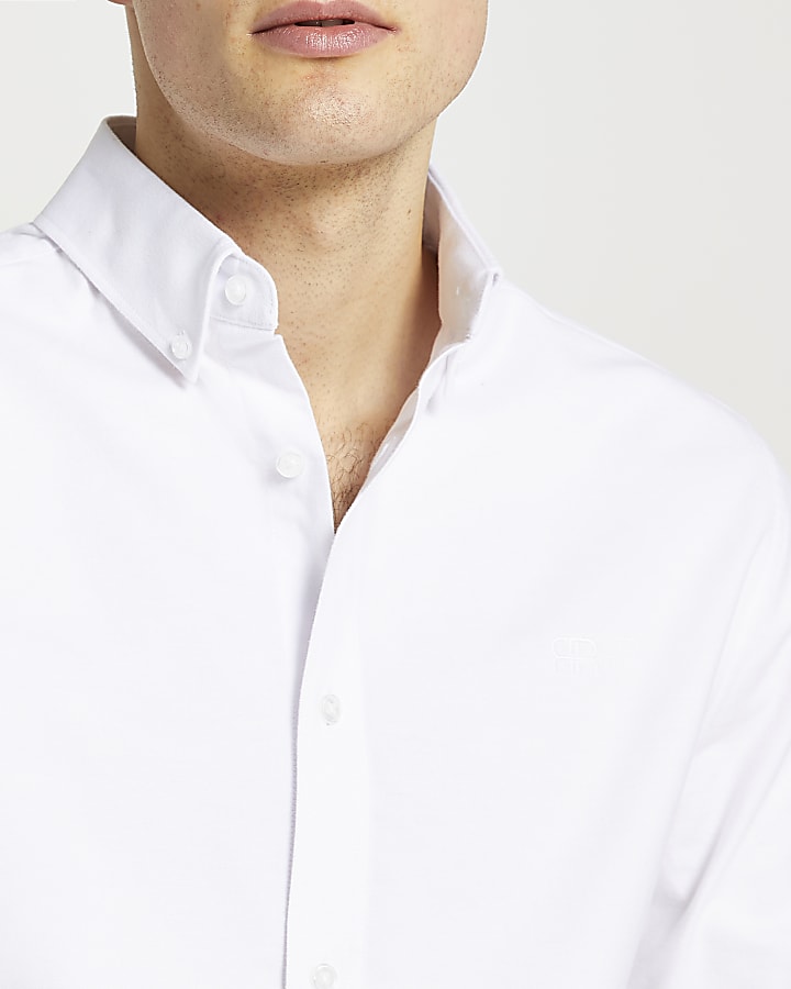 White slim fit RR long sleeve Oxford shirt