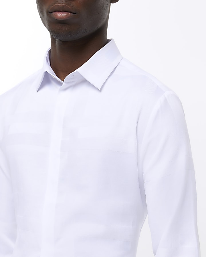 White slim fit satin check smart shirt
