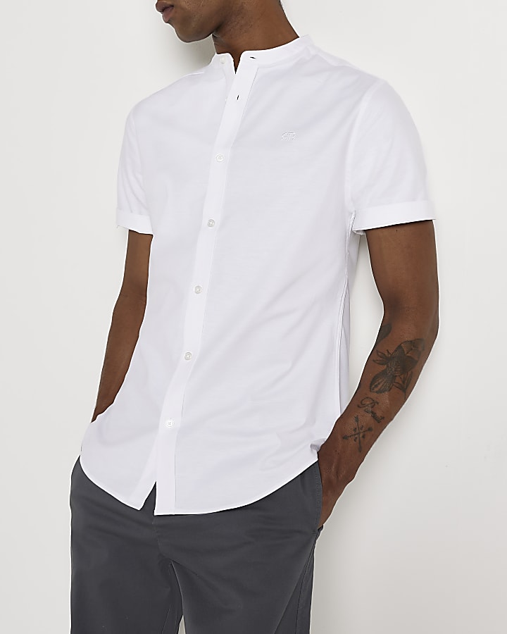 White slim fit short sleeve Oxford shirt