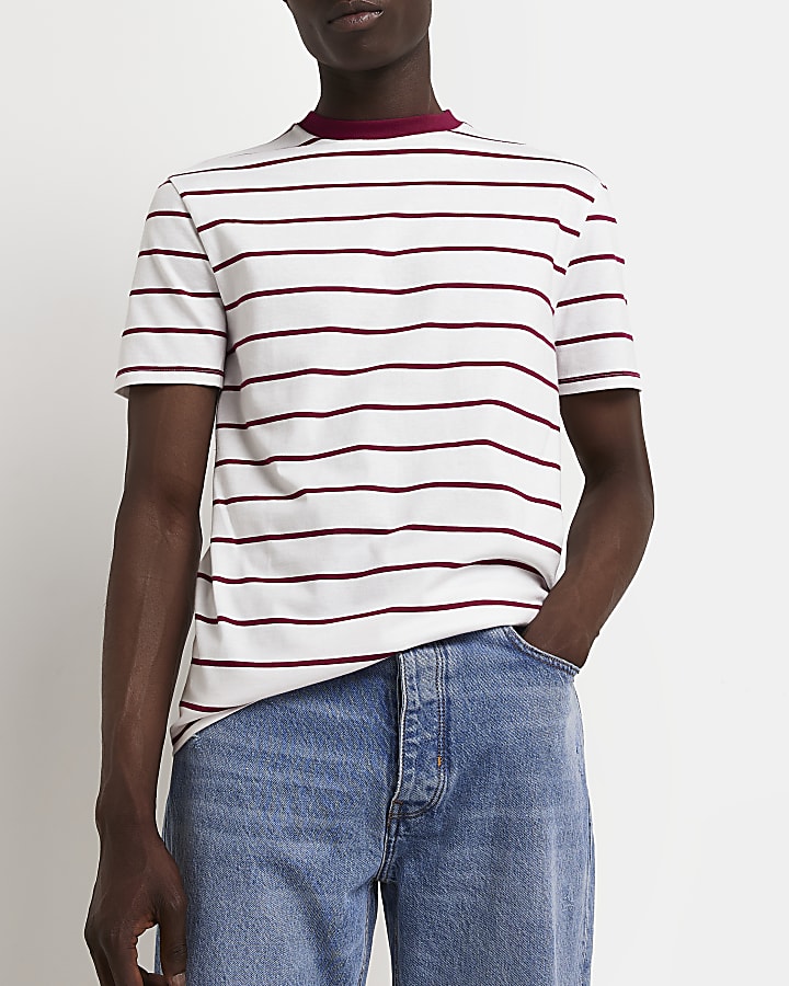 White Slim fit Stripe t-shirt