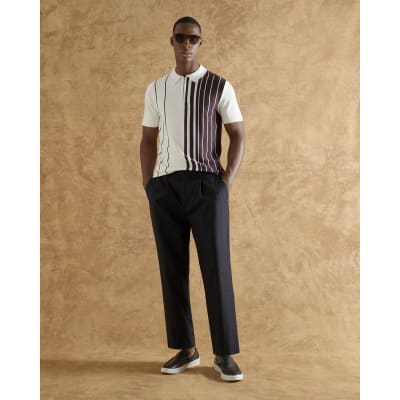White Slim Fit Striped Polo Shirt