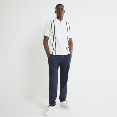 White Slim Fit Taped Polo Shirt