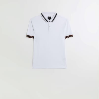 White slim fit taped polo shirt