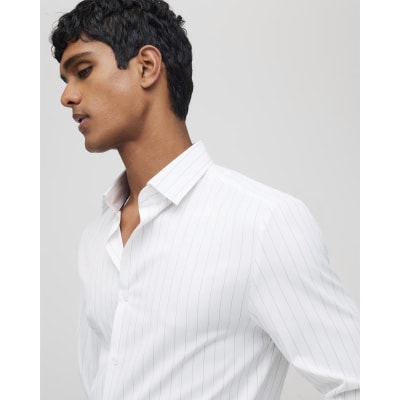 White Slim Fit Taupe Stripe Shirt