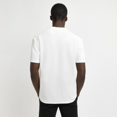White slim fit textured graphic t-shirt
