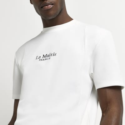 White slim fit textured graphic t-shirt