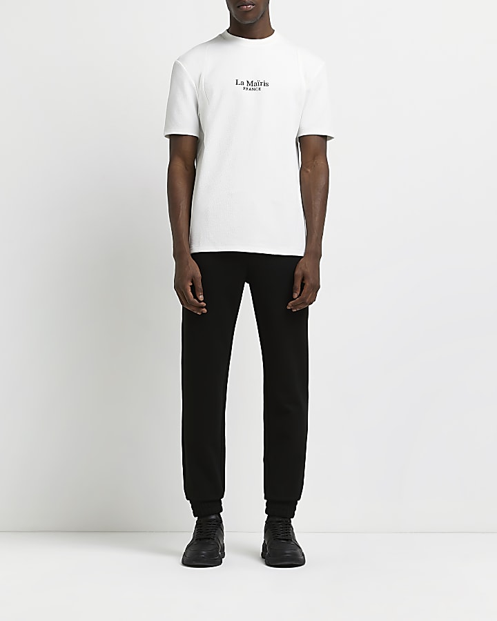 White slim fit textured graphic t-shirt