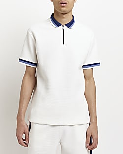 White Slim fit Textured Polo shirt