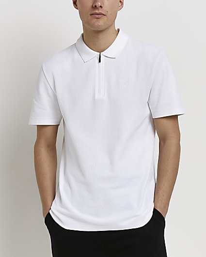 White slim fit textured polo shirt
