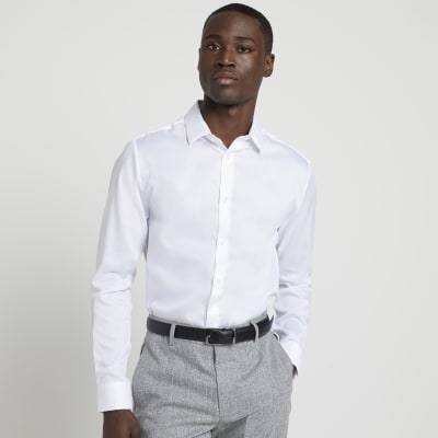 White slim fit textured smart shirt | River Island