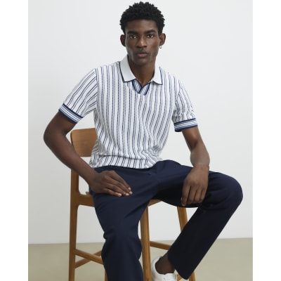 White Slim Fit Textured Stripe Polo Shirt