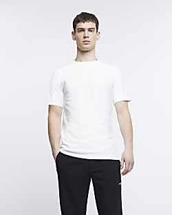 White slim fit textured t-shirt
