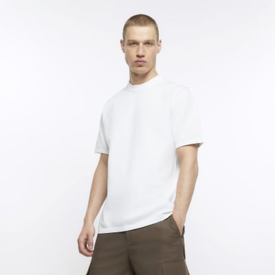 White slim fit textured t-shirt