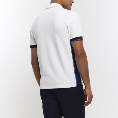 White slim fit textured taped polo shirt | River Island