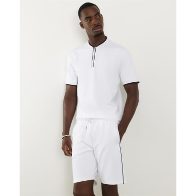 White Slim Fit Tipped Baseball Polo Shirt