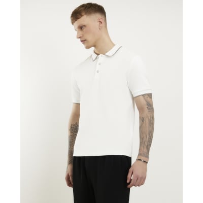 White Slim Fit Tipped Textured Polo Shirt