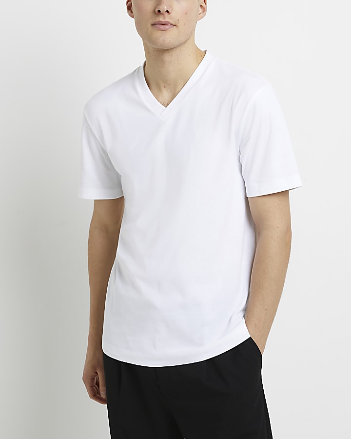 White slim fit v neck t-shirt
