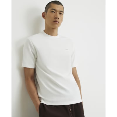 White Slim Fit Vertical Texture T-Shirt
