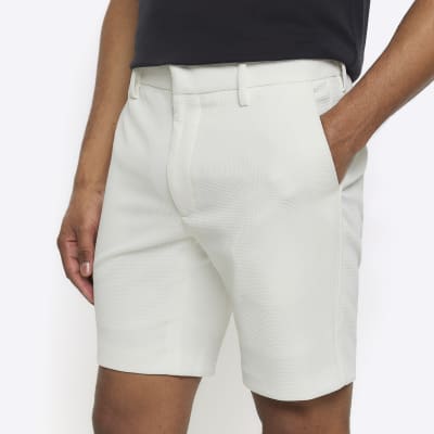 White slim fit waffle shorts River Island