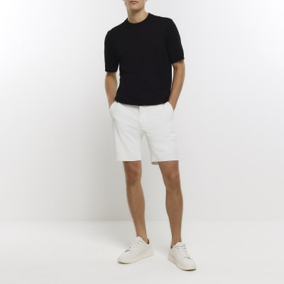 White slim fit waffle shorts | River Island