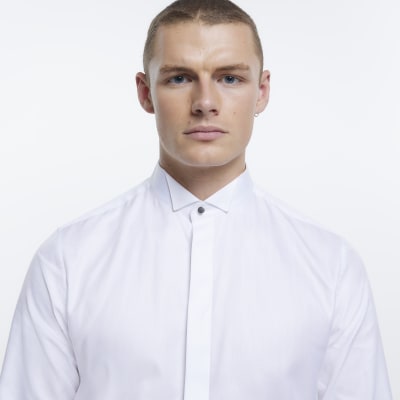 White slim fit wing collar smart shirt River Island