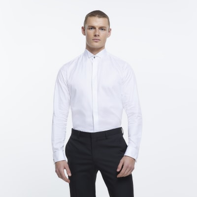 White slim fit wing collar smart shirt River Island